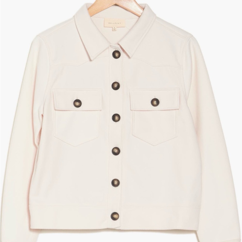 MELLODAY Cream Jean Jacket with Button Accents